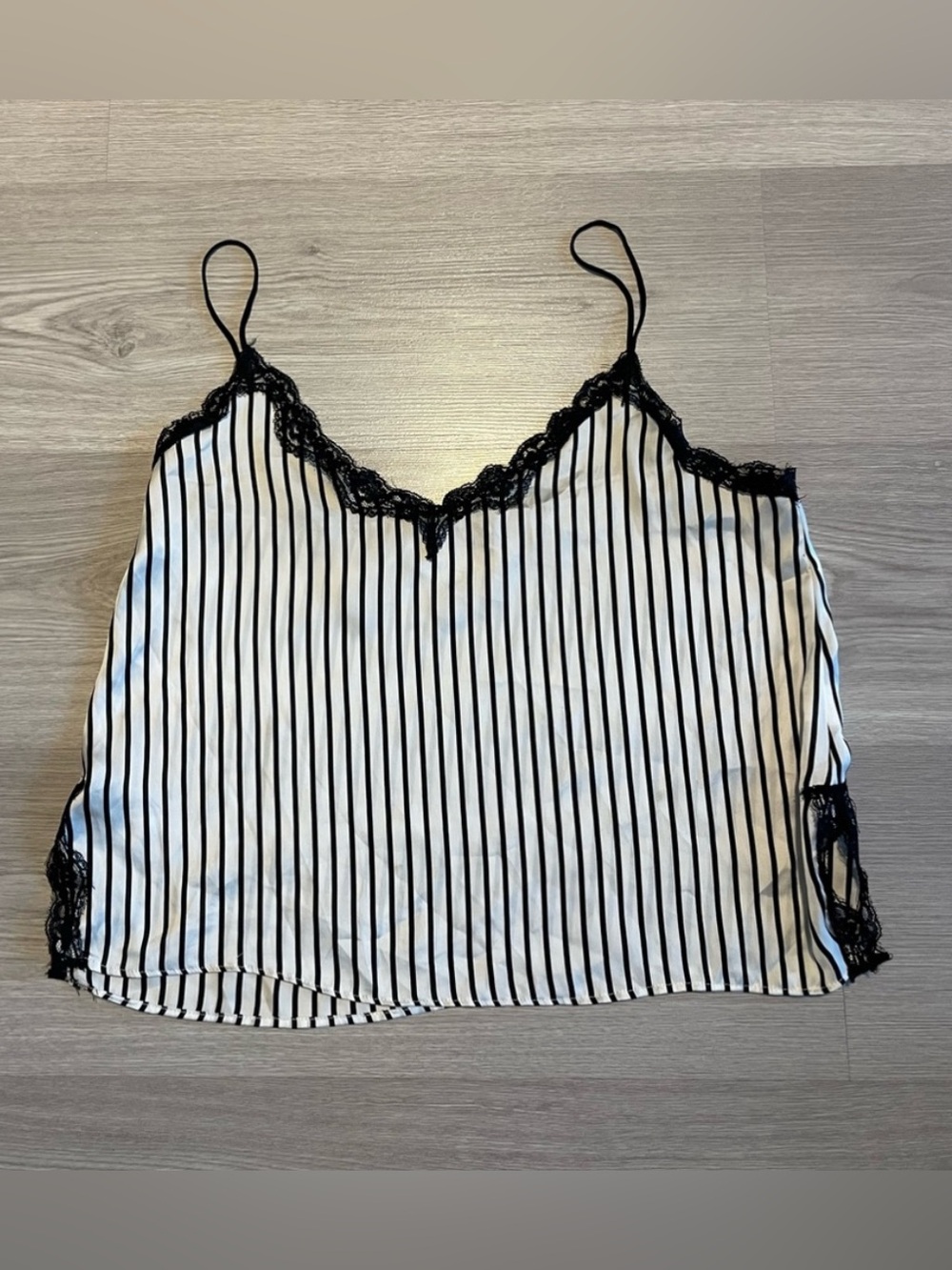 Zara Striped Black and White Lace Trim Cami Top